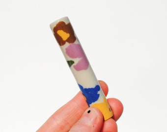 Chillum Ceramic Pipe One Hitter Layered Colorful Flowers on White Porcelain FL9