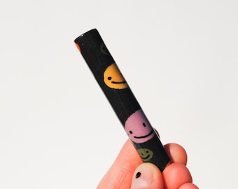 Ceramic Pipe One Hitter Chillum Black Porcelain Layered Faces Hand Painted Smiley Face