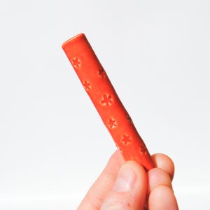Ceramic Pipe One Hitter Chillum Porcelain Stamped Textured Flowers Red Orange