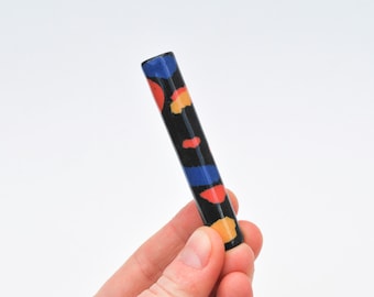 Chillum Ceramic Pipe One Hitter Layered Red Yellow Blue on Black Porcelain A13