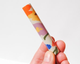 Chillum Ceramic Pipe One Hitter Layered Colorful Flowers on White Porcelain FL2