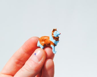 Tiny Dog Vintage Ceramic Miniature Figurine Painted with Enamel Paint