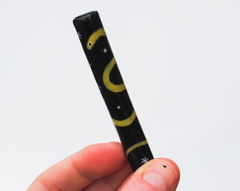 Ceramic Pipe One Hitter Hand Painted Wrap Around Snake and Stars on Black Porcelain