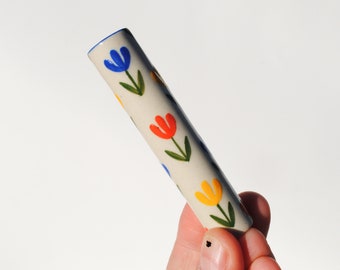 Ceramic Pipe Many Hitter Larger Hand Painted Flowers on Porcelain