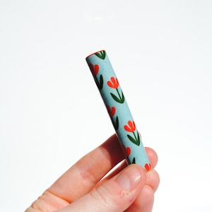 Ceramic Pipe One Hitter Chillum Red Tulips on Blue Porcelain