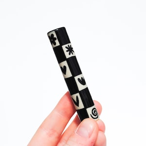 Ceramic Pipe Many Hitter Black and White Quilted Shapes on White Porcelain