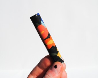 Chillum Ceramic Pipe One Hitter Layered Colorful Flowers on Black Porcelain BFL6