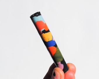 Chillum Ceramic Pipe One Hitter Layered Rainbow on Black Porcelain H10