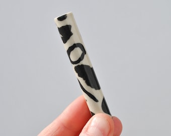 Chillum Ceramic Pipe One Hitter Layered Black and White Porcelain D1