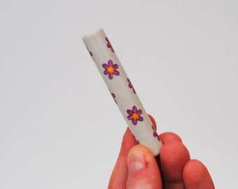 Ceramic Pipe One Hitter Purple Daisy Flowers Matte White