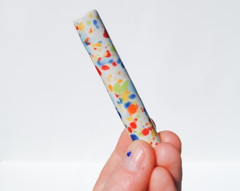 Chillum Ceramic Pipe One Hitter Splotches Abstract Rainbow Spots on Gloss White