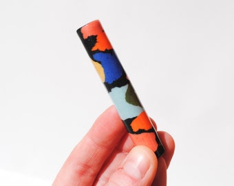 Chillum Ceramic Pipe One Hitter Layered Rainbow on Black Porcelain H6