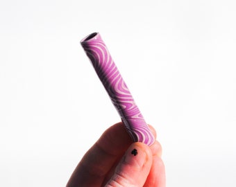 Chillum Ceramic Pipe One Hitter Psychedelic Wave Purple Gloss on Porcelain