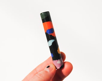 Chillum Ceramic Pipe One Hitter Layered Rainbow on Black Porcelain H5