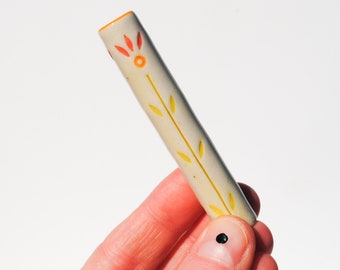 Chillum Ceramic Pipe One Hitter Stamped Textured Colorful Flowers on White Porcelain
