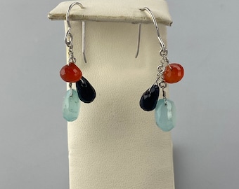 Tri Stone Dangle Earrings