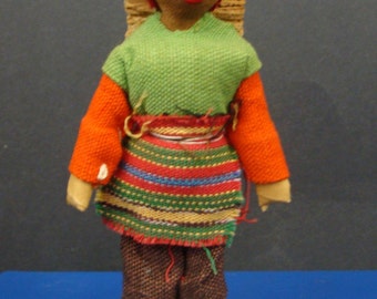 Hand Made Mexican Folk Art Doll Woman with Back Pack