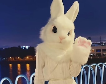 【20%OFF】Kigurumi 落水毛ウサギ毛獣頭フード 着ぐるみ ケモノ ケモノ着ぐるみ うさぎ