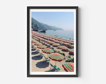 Italian Beach Umbrella Print | Ombrelloni di Fegina | Fine Art Coastal Photography | Cinque Terre Wall Art | Retro Summer Decor