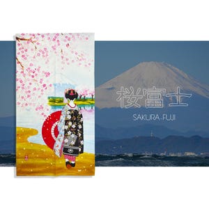 Japanese Noren Door Curtain “Sakura-Fuji”  – Wall Hanging | Durable Polyester | 85×150cm