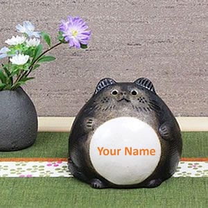 Tanuki Japanese raccoon statue –&quot;Lucky Mochi Tanuki&quot; Personalize with a Name. Made in Japan