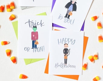 Trick-Or Treaters Greeting Card Set - Halloween Cards - Cute Boo Card - Best Witches
