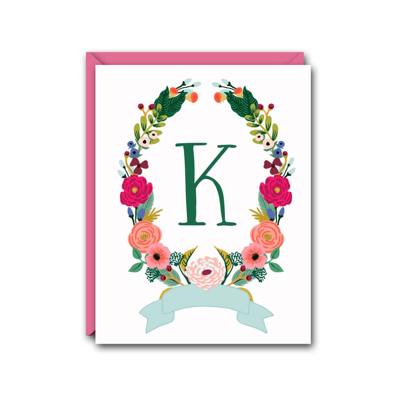 Floral Wreath Monogram Note Card Set Mothers Day Gift Etsy