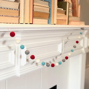Festive Wool Felt Ball Garland - Modern Boho Holiday Decor - Fireplace Mantle Christmas Decoration