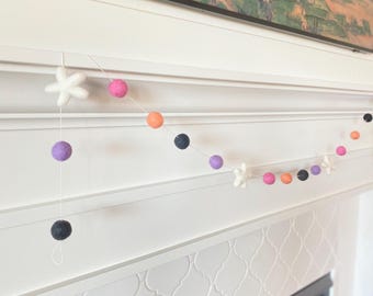 Wool Felt Ball Garland – Halloween, Birthday, Boho Decor (5 Feet)