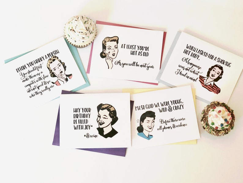 Witty Women Wishing You Happiness Greeting Cards Set Retro Etsy