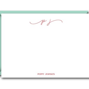 Script Initials Flat Note Cards Set - Personalized Stationery ...