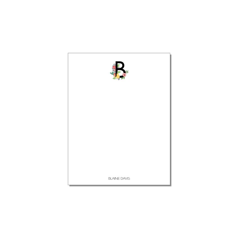 Floral Monogram Small Notepad - Custom Stationery - Professional ...