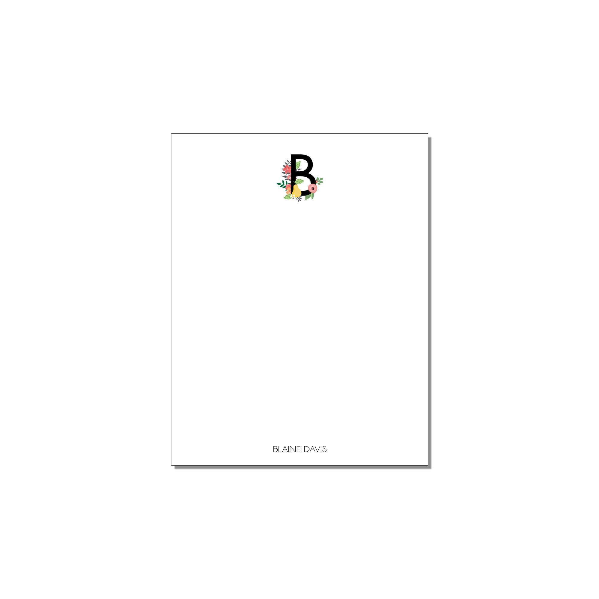 Floral Monogram Small Notepad - Custom Stationery - Professional ...