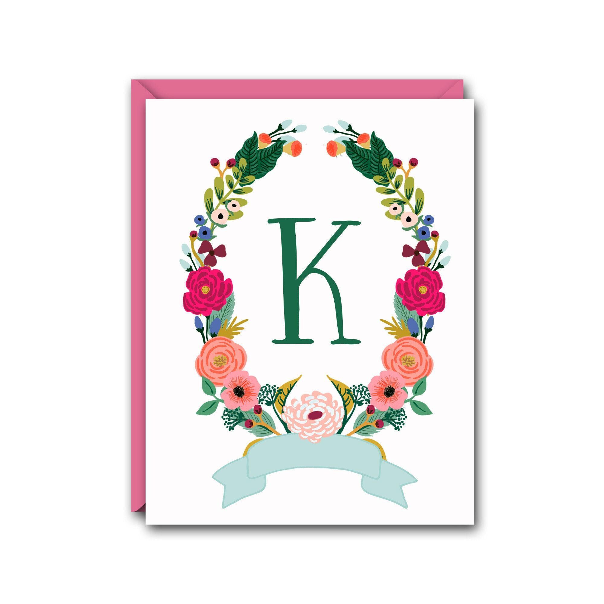 Floral Wreath Monogram Note Card Set - Personalized Stationery - Etsy