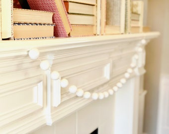 Purity Wool Felt Ball Garland - Modern Boho Holiday Decor - Fireplace Mantle Farmhouse Decoration - All White Ivory Bunting