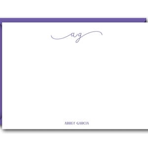 Script Initials Flat Note Cards Set - Personalized Stationery ...
