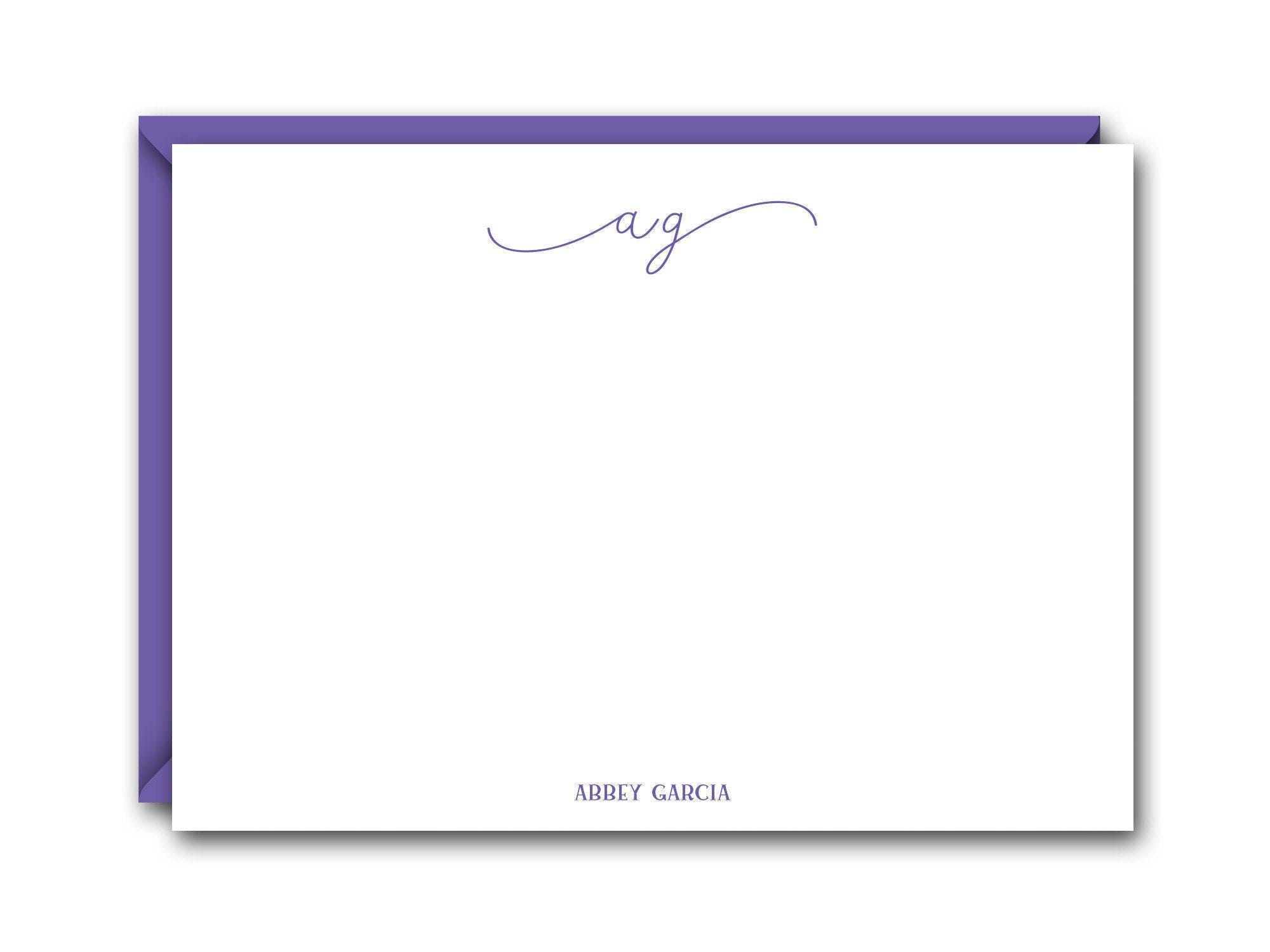 Script Initials Flat Note Cards Set - Personalized Stationery ...