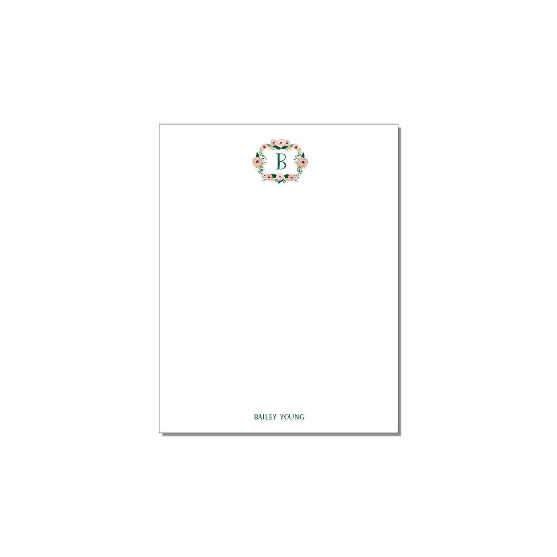 Monogram Floral Wreath Notepad - Personalized Stationery - Professional ...
