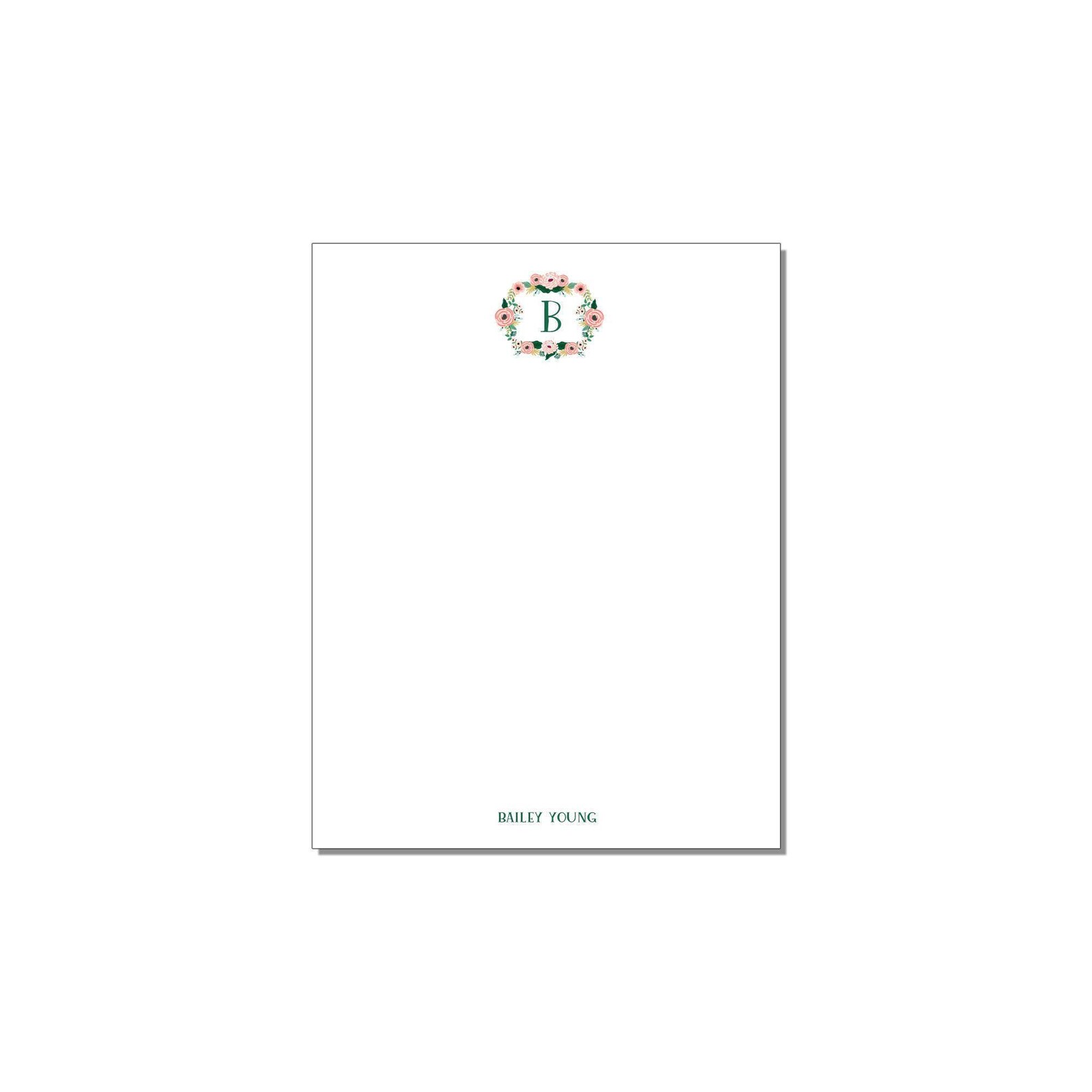 Monogram Floral Wreath Notepad - Personalized Stationery - Professional ...