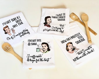 Witty Women Flour Sack Dish Towel - Retro Housewife Humor - Gift For Friends - Funny Coworker Gift - Vintage Charm