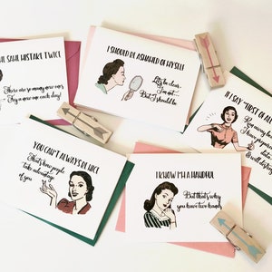 Witty Women Wishing You Happiness Greeting Cards Set Funny Coworker Gift Card For Friends Retro Housewife Humor Vintage Charm