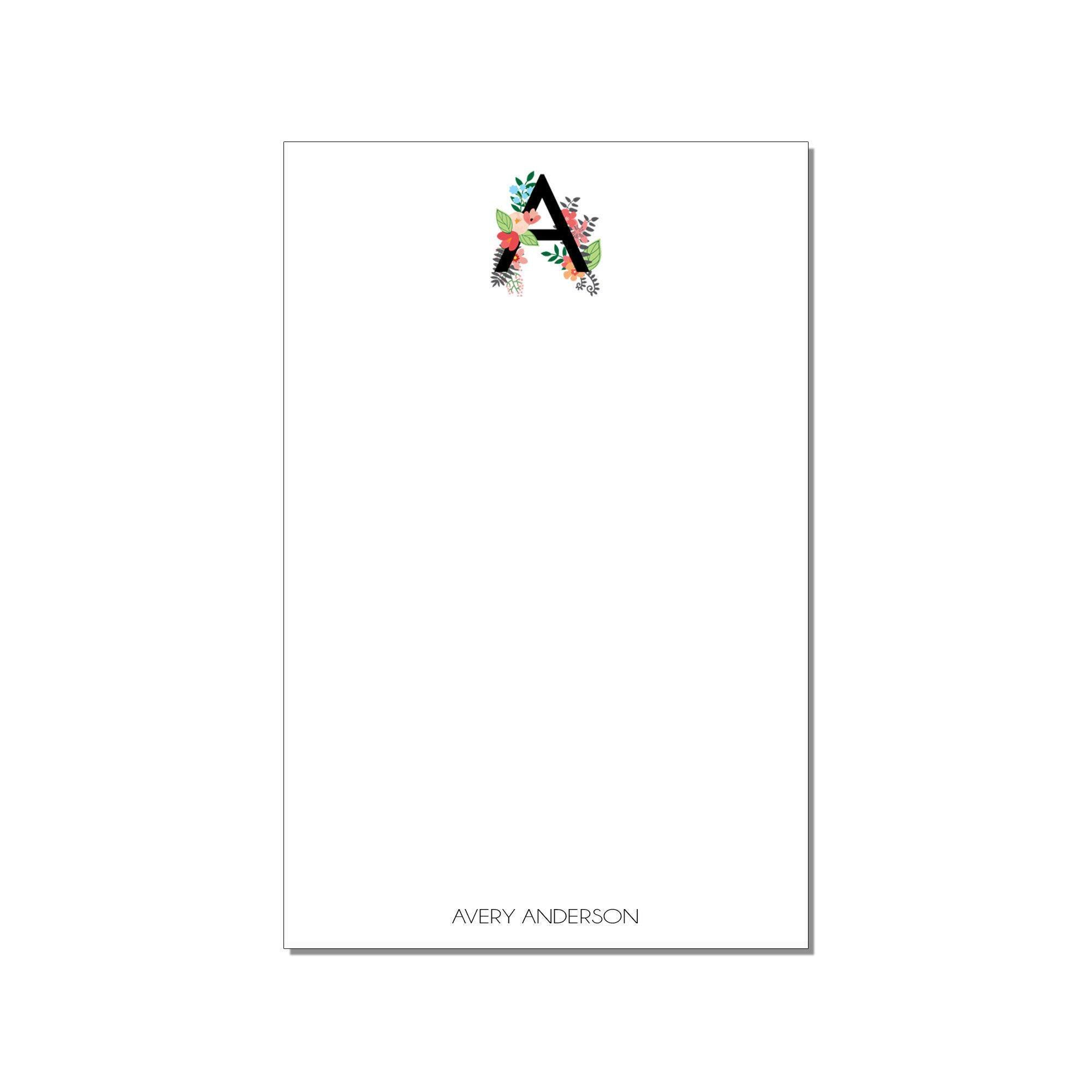 Floral Monogram Large Notepad - Custom Stationery - Professional ...