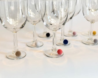 Pom Pom Wine Glass Charms - Colorful Drink Markers, Set of 8