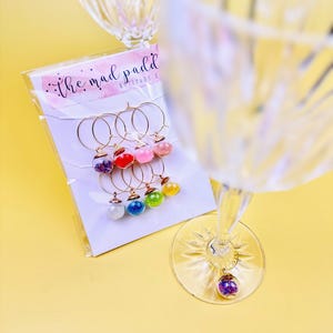 Ornament Wine Charm Set - Glass Ball With Micro-Beads - Vino Markers - Stemware Labels - Holiday Present - Festive Drink Tags - Hostess Gift