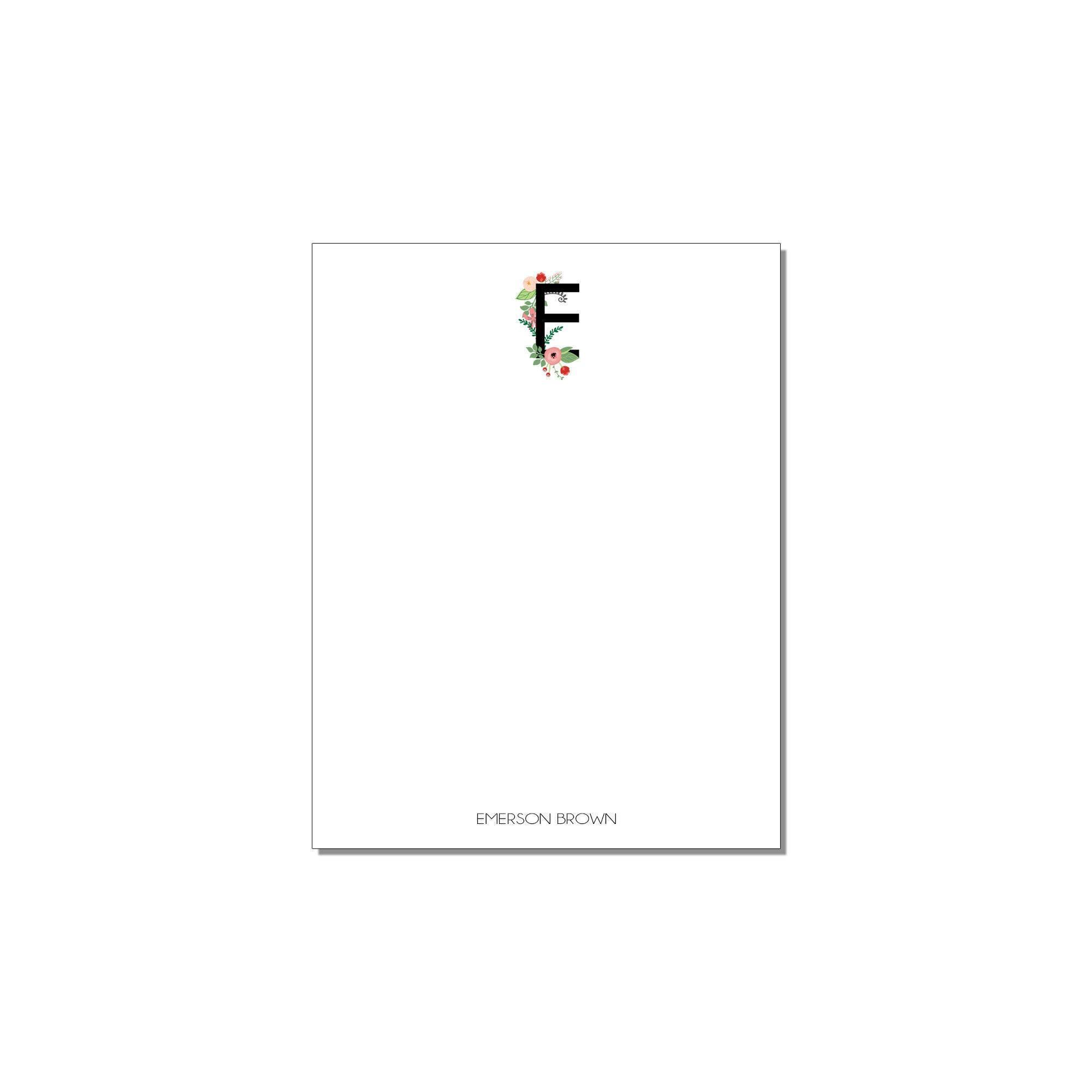 Floral Monogram Small Notepad - Custom Stationery - Professional ...