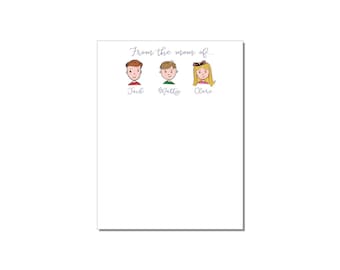 May include: A white card with the text "From the mom of..." and three cartoon faces with the names Jack, Matty, and Claire underneath.