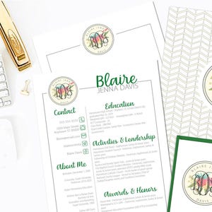 Paquete urgente de monogramas florales para hermandades - Archivos impresos y digitales - Papelería elegante - Carpetas brillantes - Diseño de currículum - Tarjetas de notas