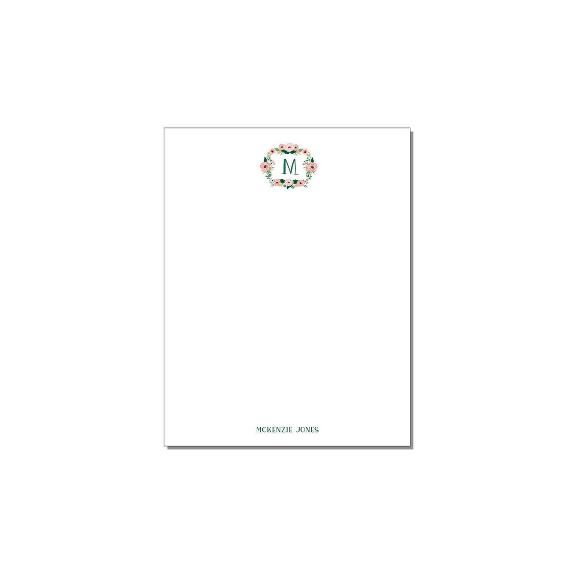 Monogram Floral Wreath Notepad - Personalized Stationery - Professional ...