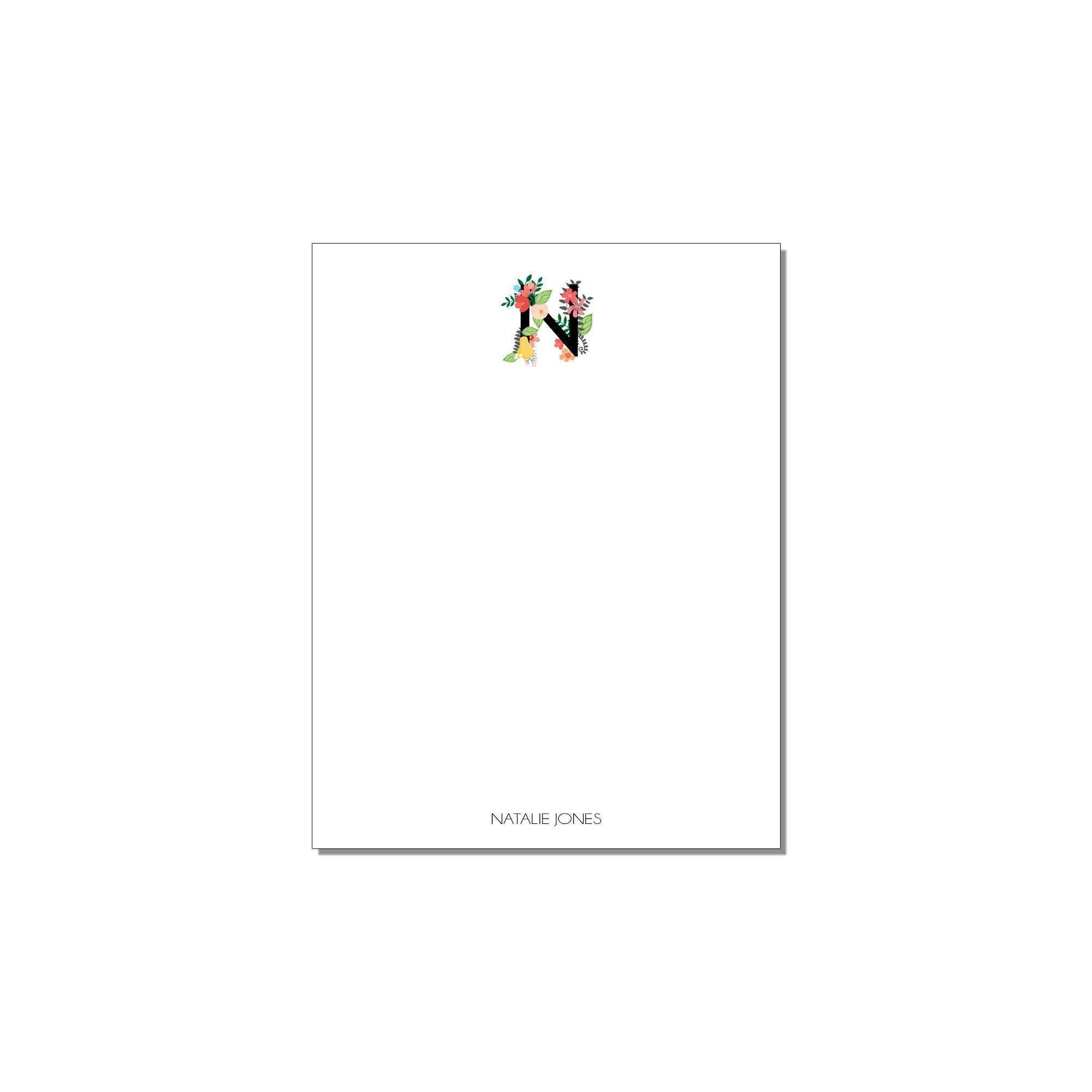 Floral Monogram Small Notepad - Custom Stationery - Professional ...