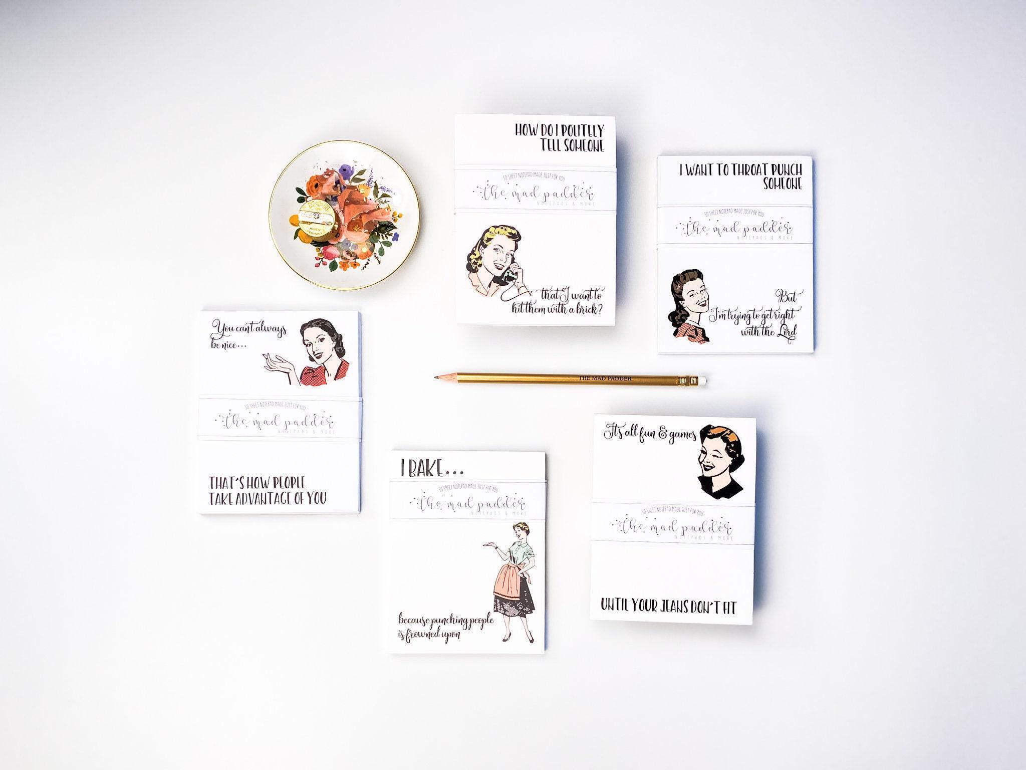Witty Women Who Can't Be Nice Notepads - Retro Housewife Humor - Gift For Friends - Funny Coworker Gift - Vintage Charm